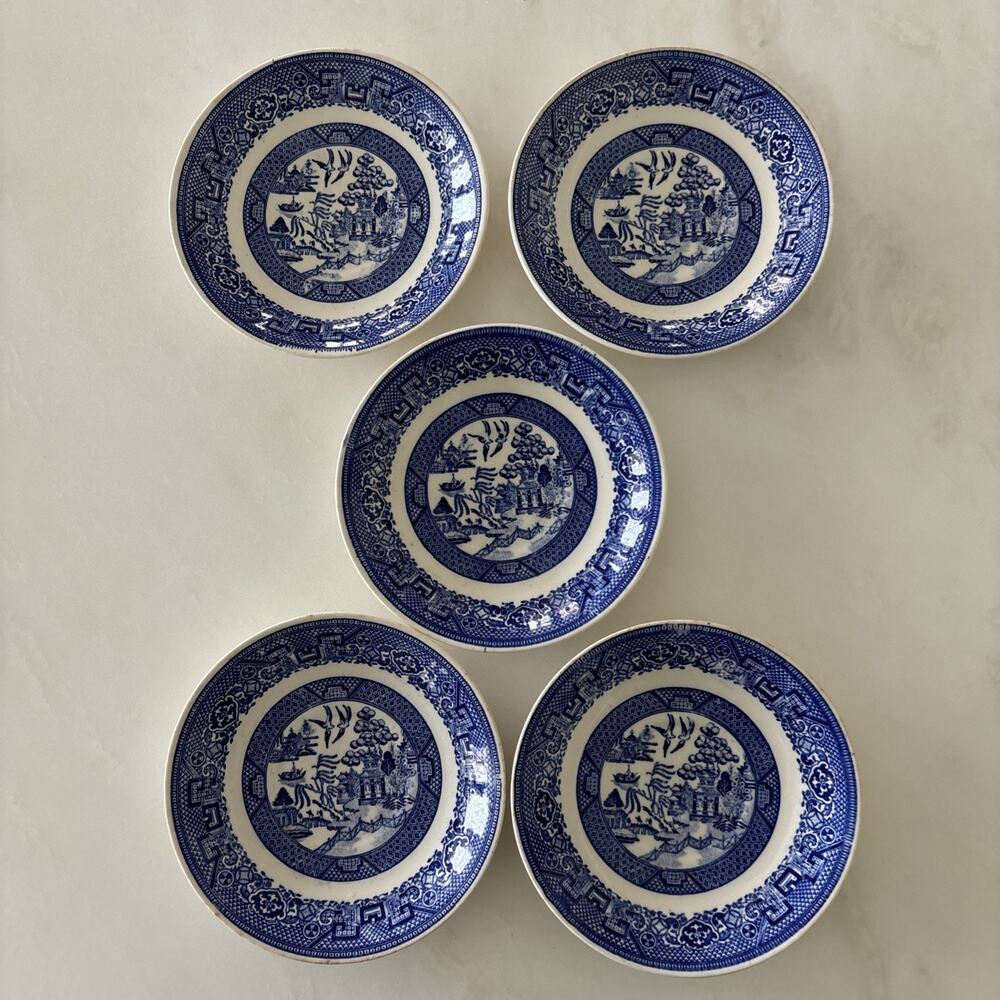 5 Homer Laughlin Blue Willow Saucers 6"